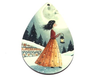 Wooden Christmas Tree Decoration Winter Pendant Handmade 65mm MM1-2