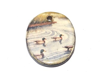 Ceramic Duck Pond Pendant Handmade Focal Porcelain 27mm PP1-3