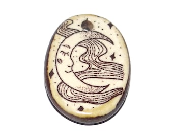 Ceramic Moon Pendant Handmade Focal Porcelain 28mm CC7-1