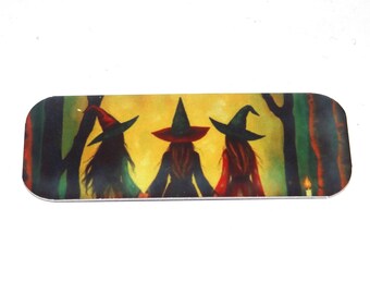 Metal Faux Tin Witches Bracelet Bar Cuff Pendant Handmade 40mm MM9-1