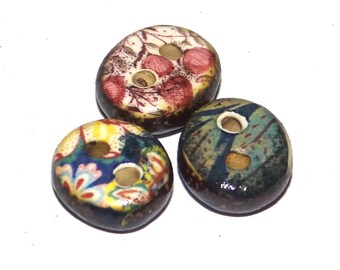 Ceramic Floral Patterned Buttons Porcelain Handmade Unique Rustic 13-15mm CC8-2