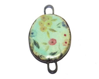 Ceramic Floral Connector Charm Pendant Porcelain Handmade 30mm PP9-4