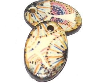 Ceramic Floral Patterned Charms Earring Bead Pair 22mm PP3-2