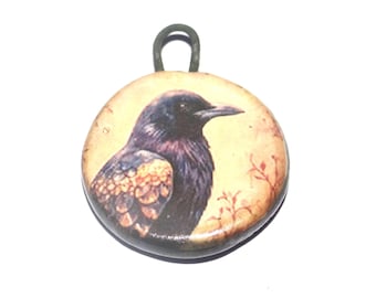 Ceramic Raven Pendant Porcelain Handmade 27mm CC9-4