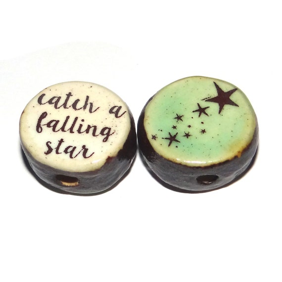 1 Ceramic Double Sided Quote Bead Porcelain Handmade 18mm PP7-1