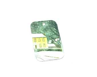 Faux Tin Winter House Scene Snow Earring Charms Handmade 32mm 1.25" MM5-1