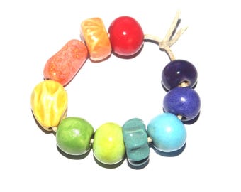 Ceramic Bead Set Textured Glazed Pottery Clay Handmade 8-15mm