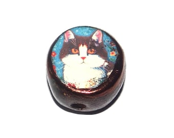 Ceramic Cat Focal Bead Handmade Pottery Beads 17-18mm BB7-2