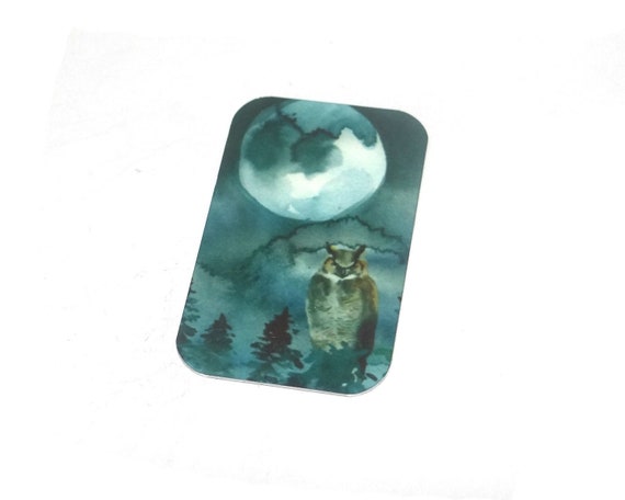 Faux Tin Owl Moon Pendant Charm Handmade 32mm 1.25" MSR5-3