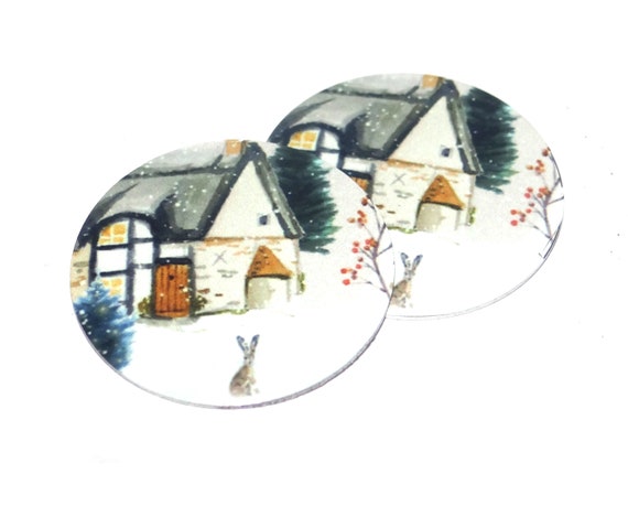 Faux Tin Winter Scene Earring Charms Handmade 1" 25mm MM10-2