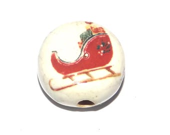 Ceramic Christmas Sleigh Focal Bead Handmade Pottery Beads 17mm PP6-3
