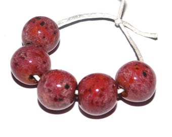 Ceramic Magenta Speckled Bead Set Handmade 13mm