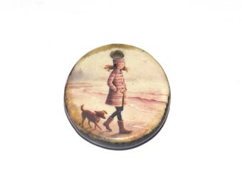 Ceramic Dog Walker Pendant Handmade Focal Porcelain 25mm PP1-3