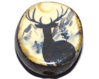 Ceramic Deer Focal Bead Handmade Pottery Beads 20mm PP5-1