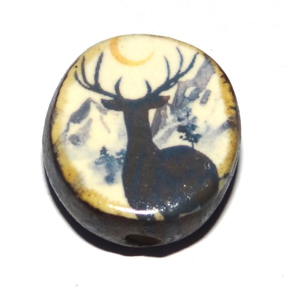 Ceramic Deer Focal Bead Handmade Pottery Beads 20mm PP5-1