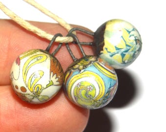 Ceramic Patterned Floral Bead Charms Porcelain Handmade 15mm BB9-2