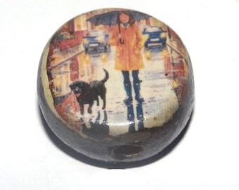 Ceramic Rainy Day Focal Bead Handmade Pottery Beads 16mm PP4-1