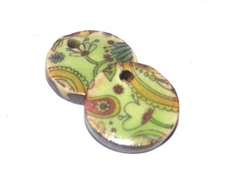 Ceramic Flower Charms Beads Pair Porcelain 17mm CC4-3