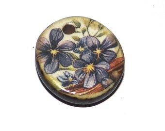 Ceramic Flower Charm Pendant Porcelain Handmade 20mm CC9-4