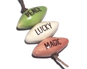 Ceramic Quote Word Bead Set Beads Handmade Pointy 24mm 1" BB1-3