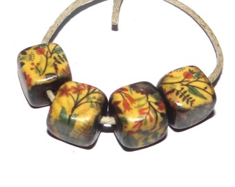 Ceramic Cube Bead Set Handmade Porcelain 10mm