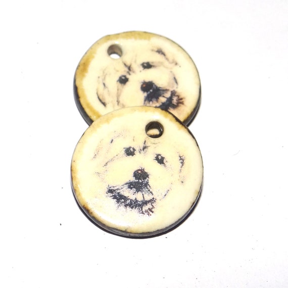 Ceramic Dog Charms Earring Pair Beads Handmade Rustic 18mm/0.7" CC2-3
