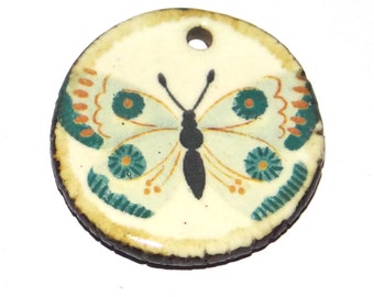 Ceramic Butterfly Pendant Handmade Focal Porcelain 30mm CC5-1