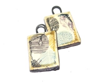 Ceramic Flower Charms Beads Pair Porcelain 23x12mm CC6-1