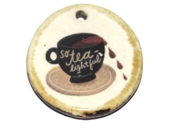 Ceramic Tea Cup Pendant Handmade Focal Porcelain 30mm CC7-2
