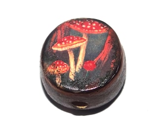 Ceramic Mushroom Focal Bead Handmade Pottery Beads 17-18mm BB7-1