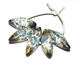 Ceramic Twig Patterned Floral Beads Porcelain Handmade 20mm
