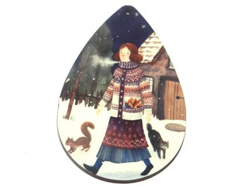 Wooden Christmas Tree Decoration Winter Pendant Handmade 65mm MM2-1