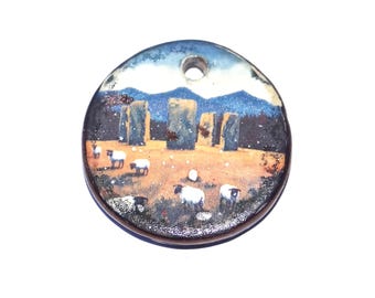 Ceramic Sheep Pendant Handmade Focal Porcelain 25mm CC7-1