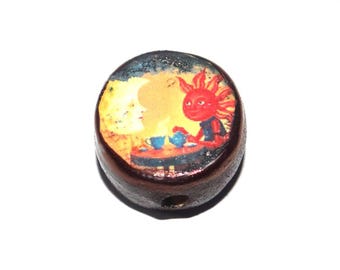 Ceramic Sun Moon Focal Bead Handmade Pottery Beads 17mm PP7-4