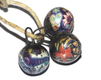 Ceramic Patterned Floral Bead Charms Porcelain Handmade 15mm BB9-2