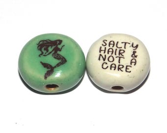 Porcelain Mermaid Quote Beads Porcelain Handmade 15mm 0.6" BB2-1