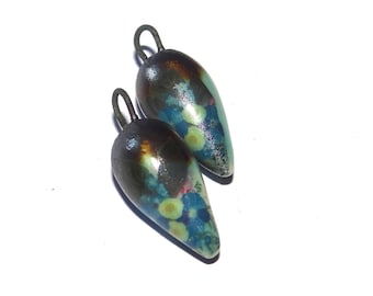 Ceramic Drop Charms Floral Patterned Earring Bead Pair 25mm CC3-1