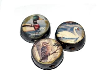 Ceramic Bird Beads Porcelain Handmade 14mm CC3-1