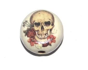 Ceramic Skull Focal Bead Handmade Pottery Beads 17mm PP6-4