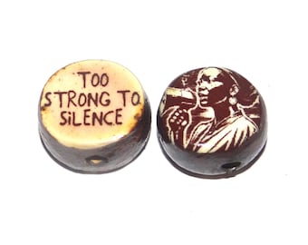 1 Ceramic Protest Double Sided Quote Bead Porcelain Handmade 13mm BB4-3