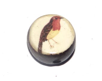 Ceramic Robin Focal Bead Handmade Pottery Beads 16mm PP3-1