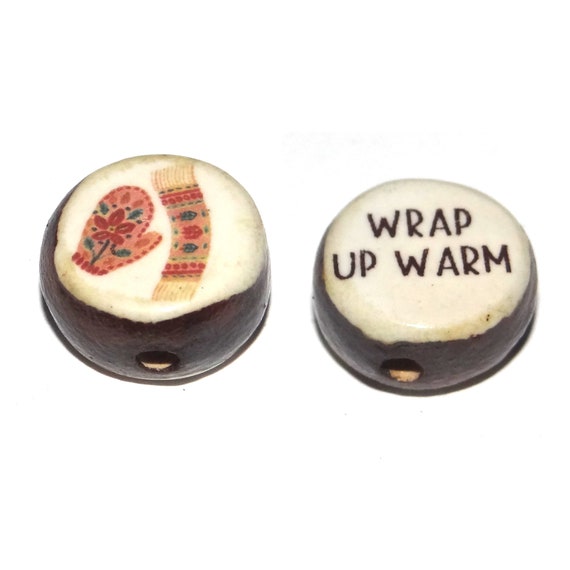 1 Ceramic Double Sided Quote Bead Porcelain Handmade  18mm PP8-3