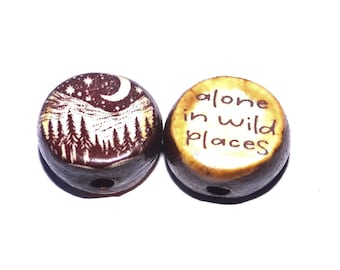 1 Ceramic Double Sided Quote Bead Porcelain Handmade 15mm BB7-4
