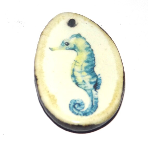 Ceramic Seahorse Pendant Handmade Focal Porcelain 30mm CC7-2