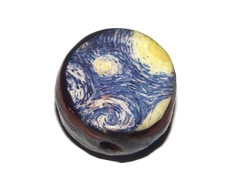 Ceramic Van Gogh Focal Bead Handmade Pottery Beads 18mm PP7-3