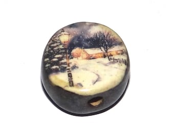 Ceramic Winter Scene Focal Bead Handmade Pottery Beads 17mm BB8-1