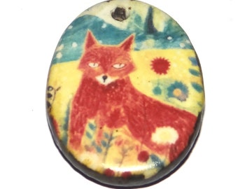 Ceramic Cat Pendant Handmade Focal Porcelain 30mm CC7-2