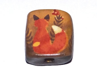 Ceramic Fox Focal Bead Handmade Pottery Beads 20mm PP8-4