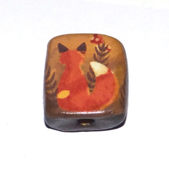 Ceramic Fox Focal Bead Handmade Pottery Beads 20mm PP8-4