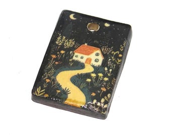 Ceramic House Pendant Handmade Focal Porcelain 27mm PP8-3